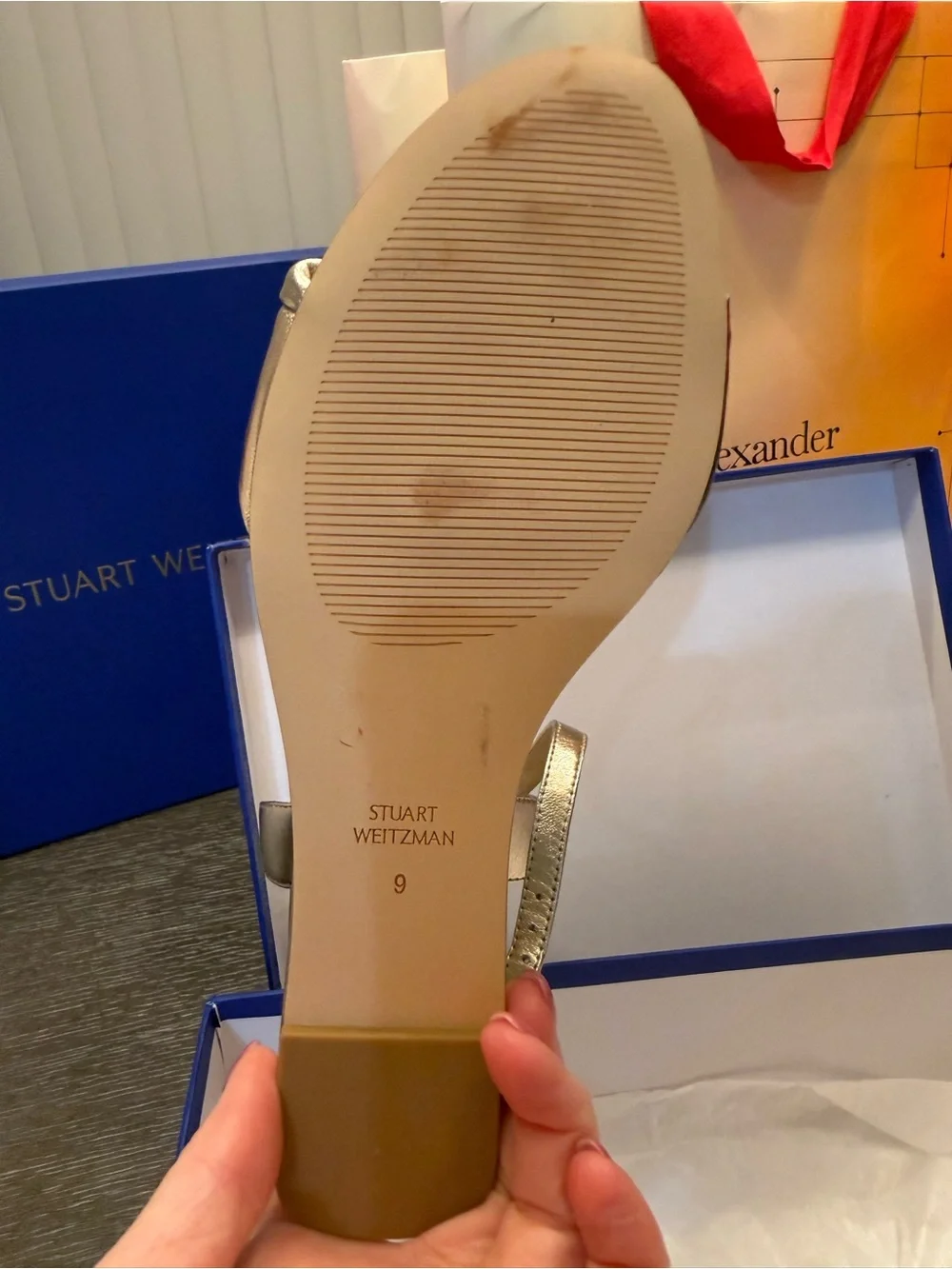 Stuart Weitzman Metallic Gold Ankle-Strap Wedge Espadrilles - Picture 4 of 8